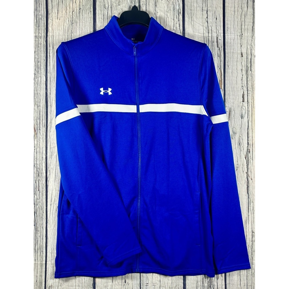 Under Armour Jacket Mens Large Blue Stripe‎ Team Knit Warm Up Full Zip Loose NWT